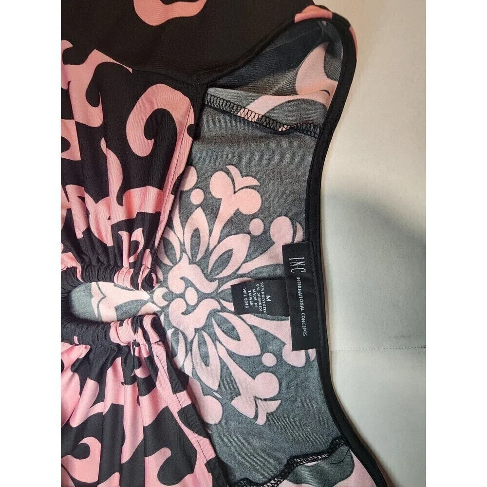 INC International Concepts Geo Black Pink Print Empire Dress Medium Casual Chic - Picture 9 of 10